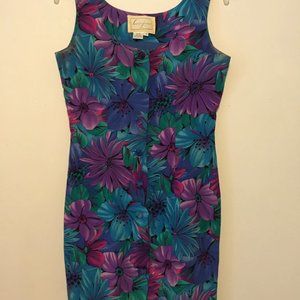 Spenser Jeremy Dress Size 4 Hawaiin Print 100% Silk Sleeveless Floral Lined Midi